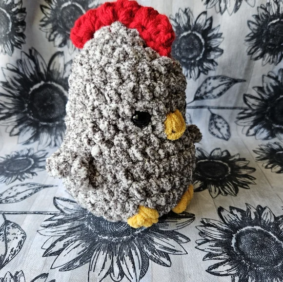 Crochet Black Speckled Rooster Amigurumi Plushie - Picture 2 of 16